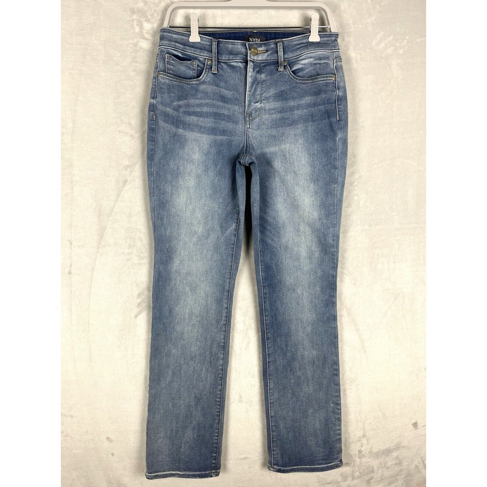 NYDJ Marilyn Straight Leg Jeans Women 8 Blue Biscayne Stretch Whisker Excellent